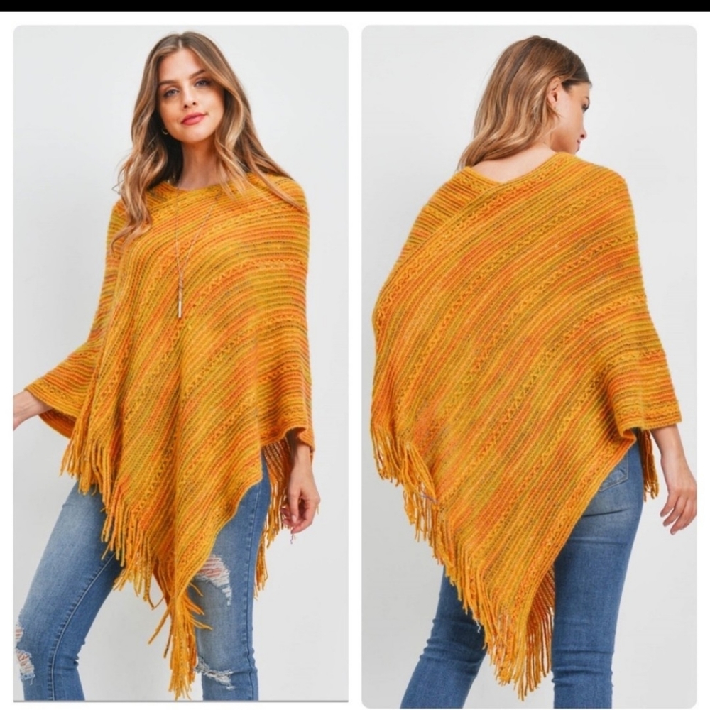 🧡6/$25🧡FRINGE PONCHO-COLORFUL- NEW- ONE SIZE - Picture 2 of 5